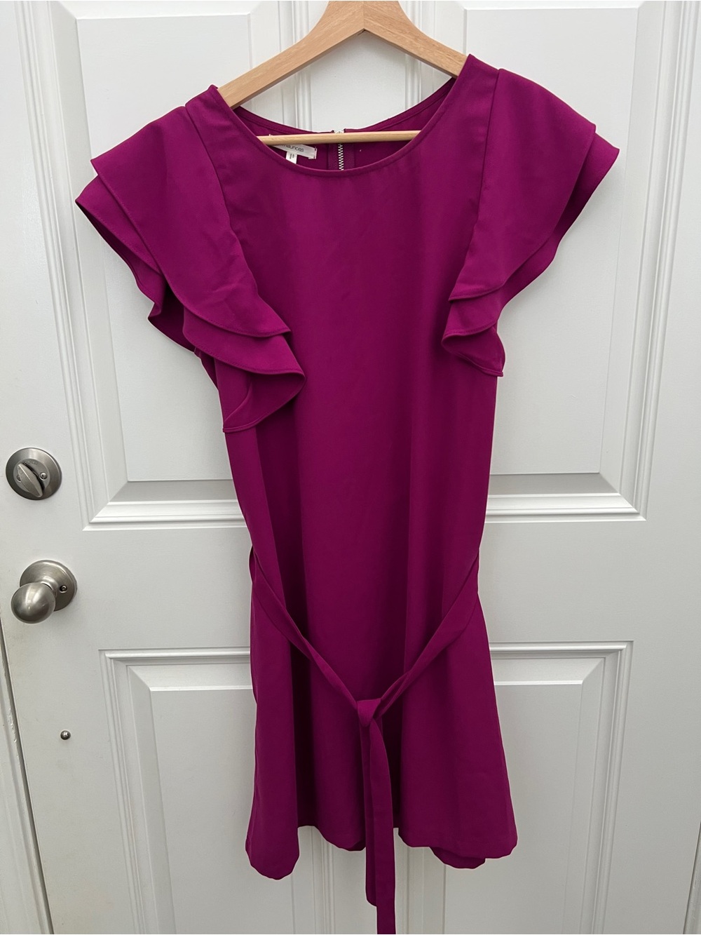 Maurices Magenta Ruffle Sleeve Tie Waist Mini Shift Dress Purple Large